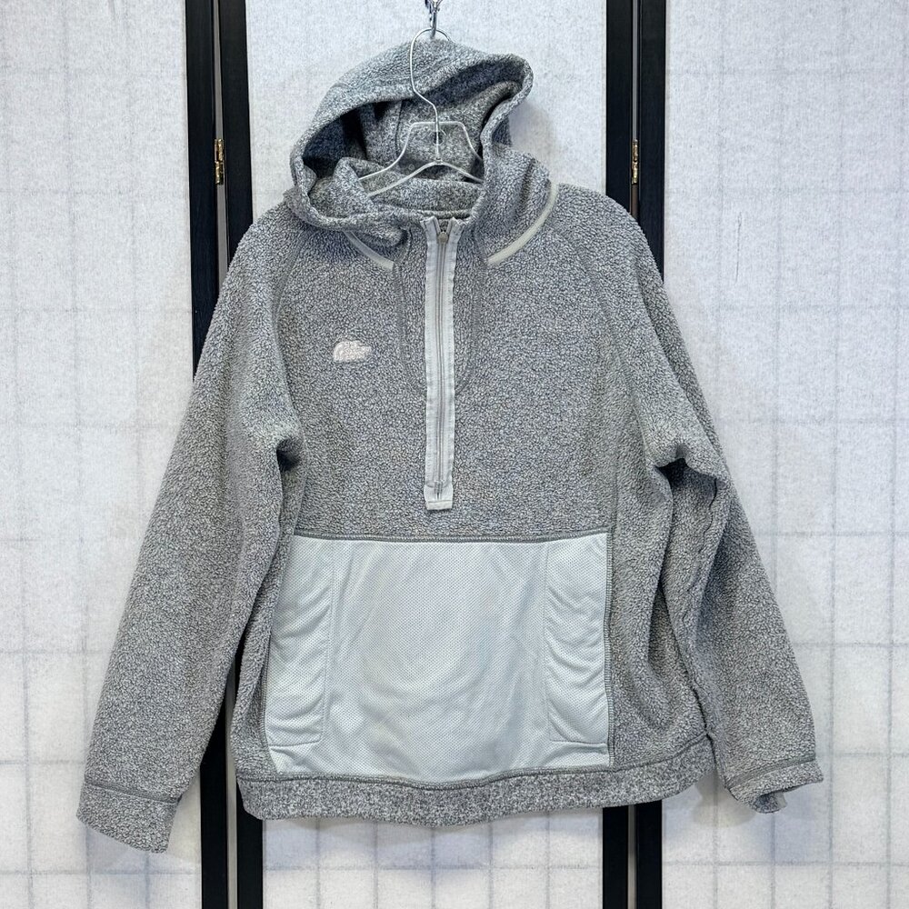North Face XL Hooded Half Zip Pouch Pocket Fleece Interior Jacket Grey Marled - Picture 5 of 13